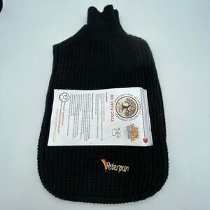 Peter Pan Hot Water Bottle‎ Cover Black Ribbed Knit Wool Blend Logo Cozy Cabin